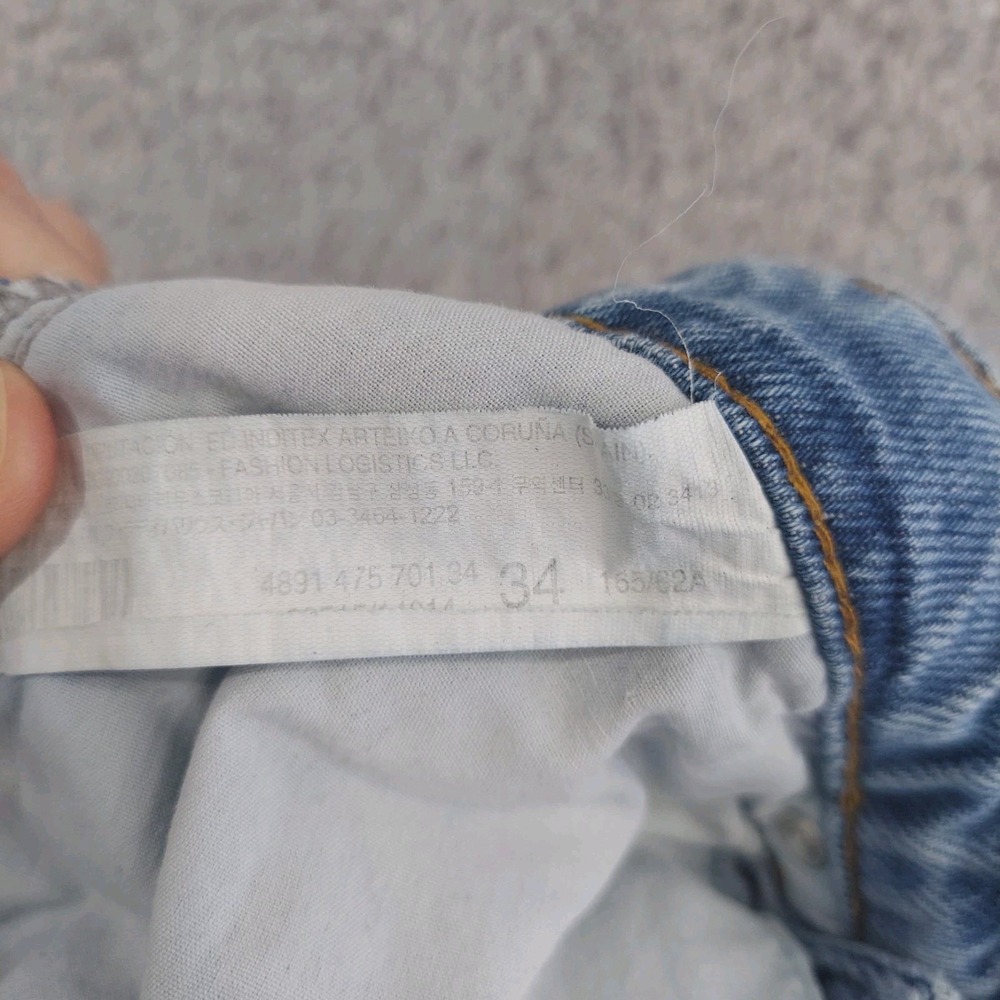 Stradivarius Straight Leg Jeans Women Size 2 Light Distressed Raw Hem High Rise - Picture 9 of 12